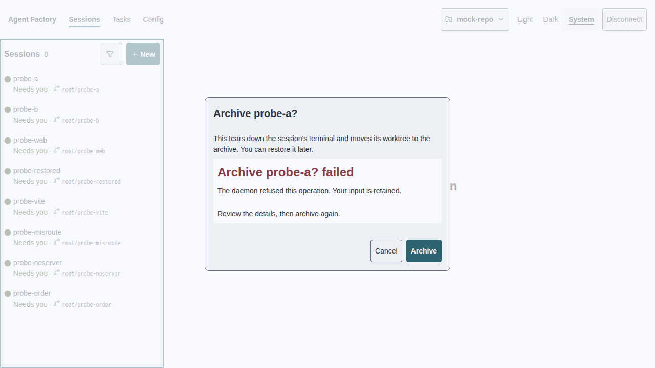 Light Archive failed