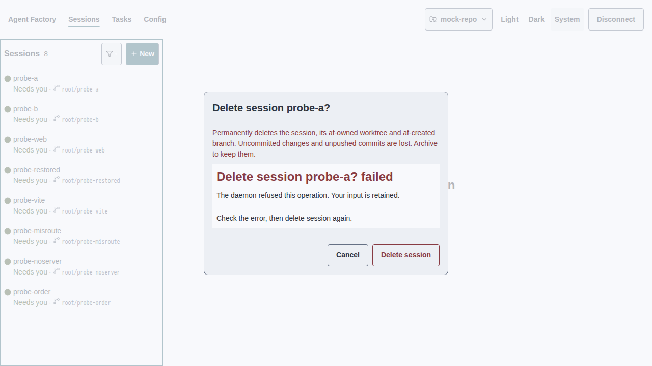 Light Delete session failed
