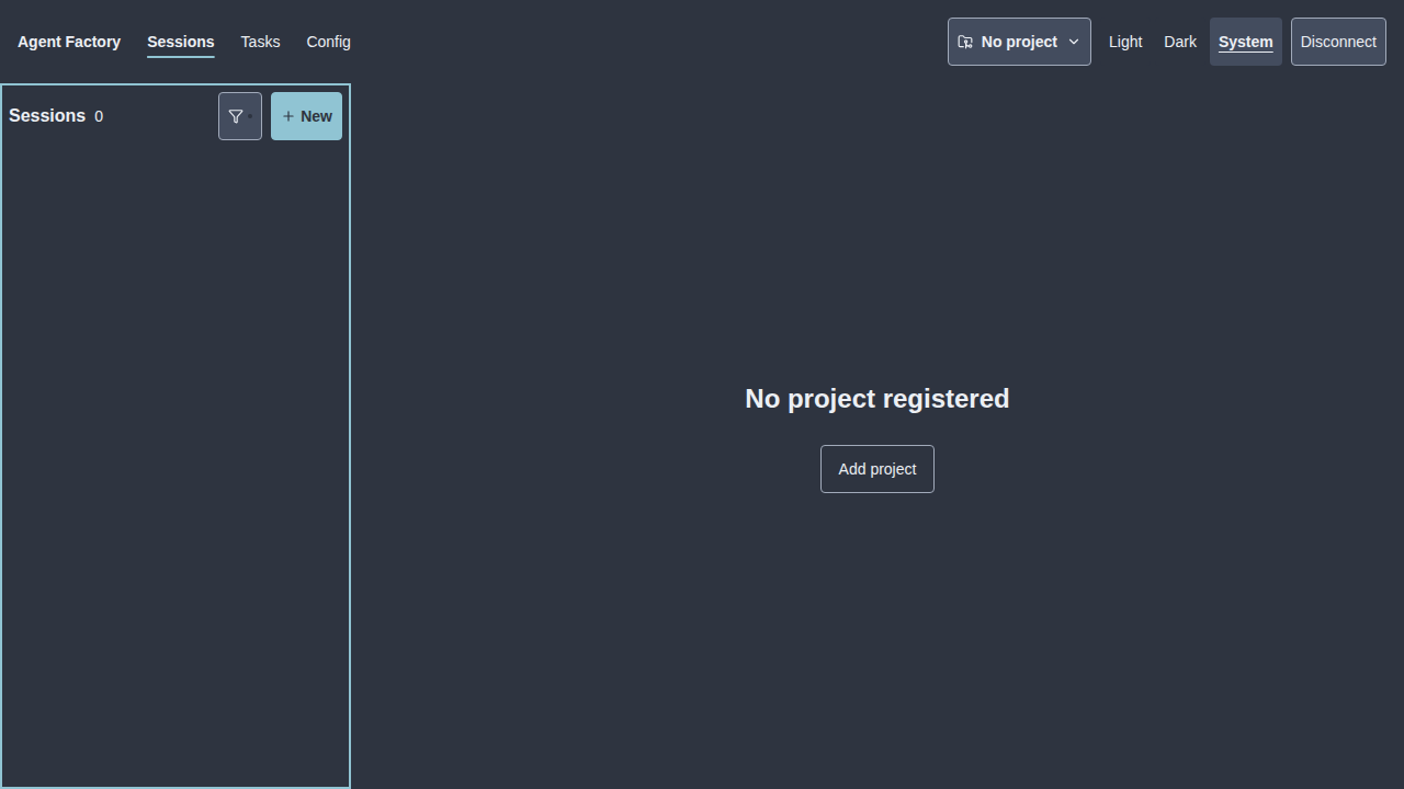 Dark No project registered