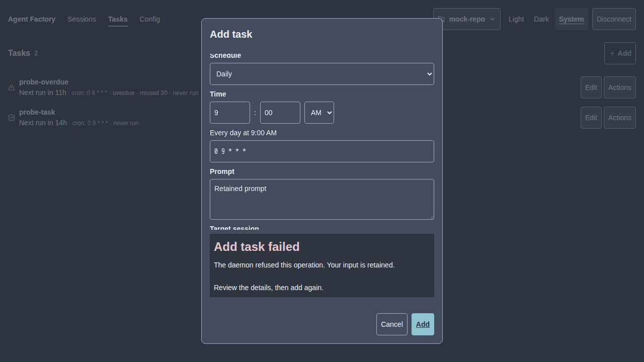 Dark Task save failed