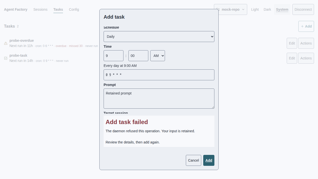 Light Task save failed