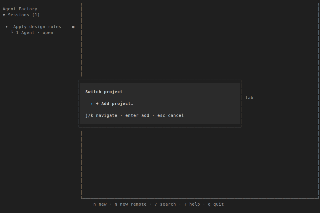 App-model driver · project picker · dark