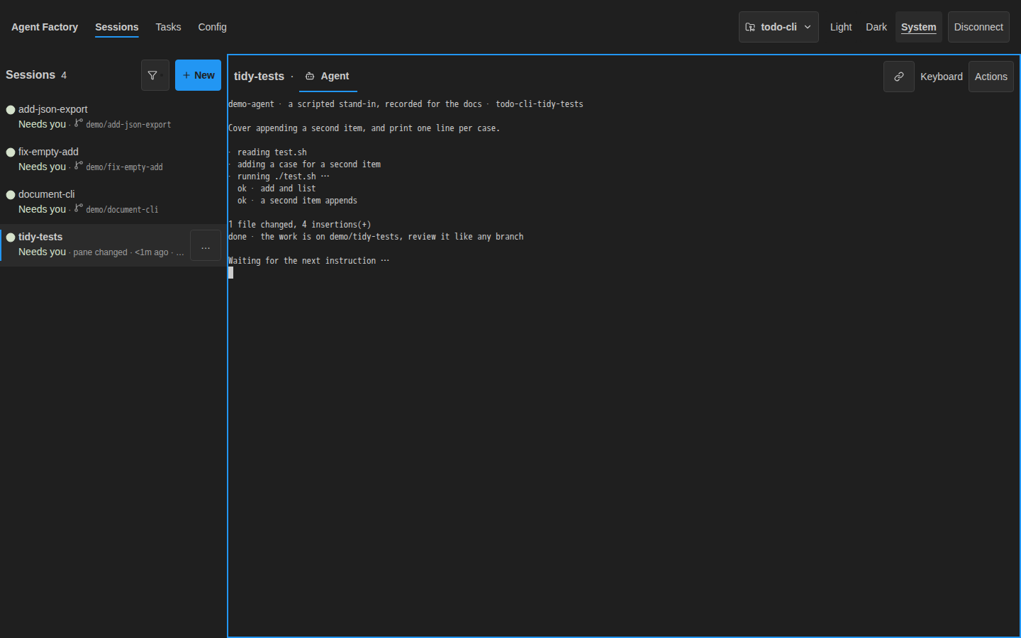 Current web agent-tab screen in dark theme
