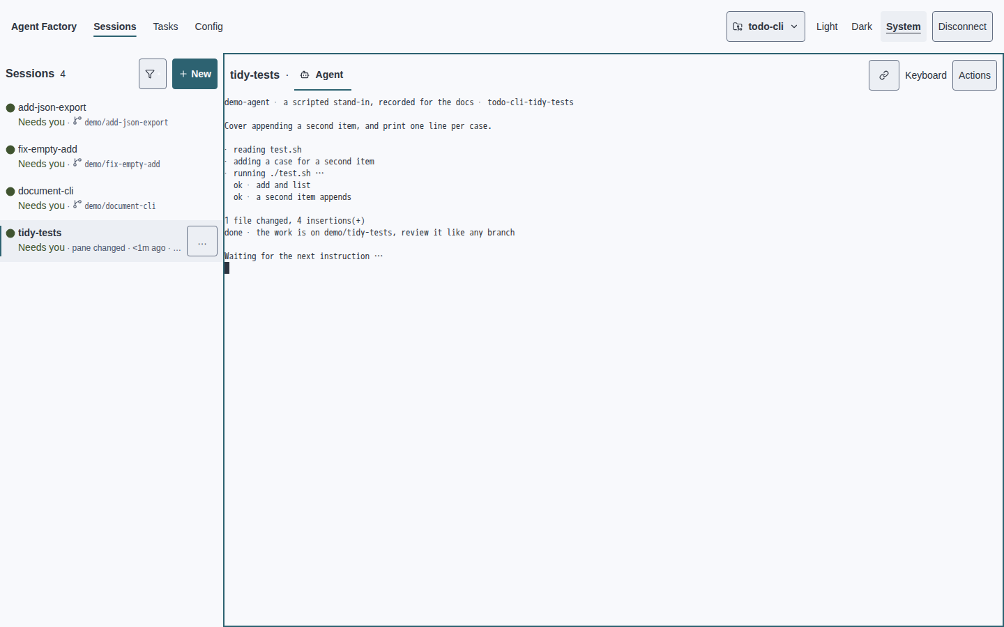 Current web agent-tab screen in light theme