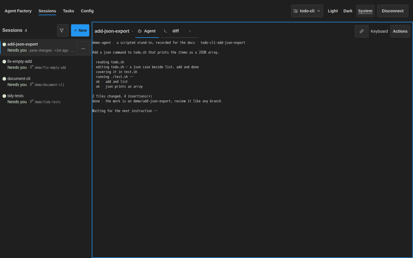 Current web dashboard screen in dark theme