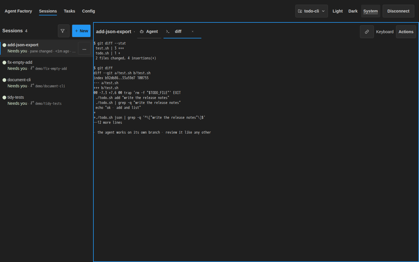 Current web review screen in dark theme