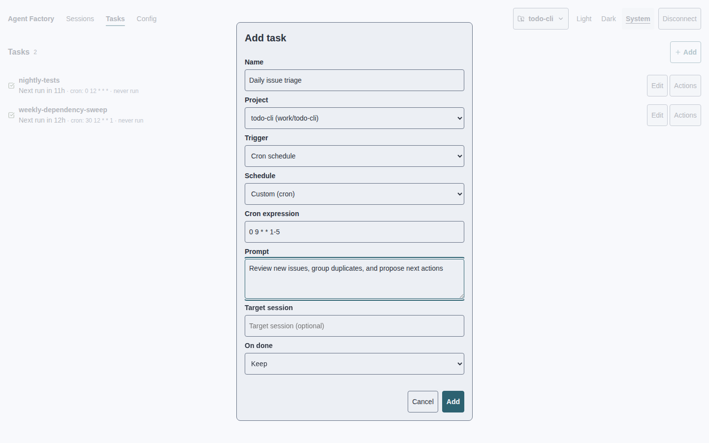 Web task form configured for weekday issue triage