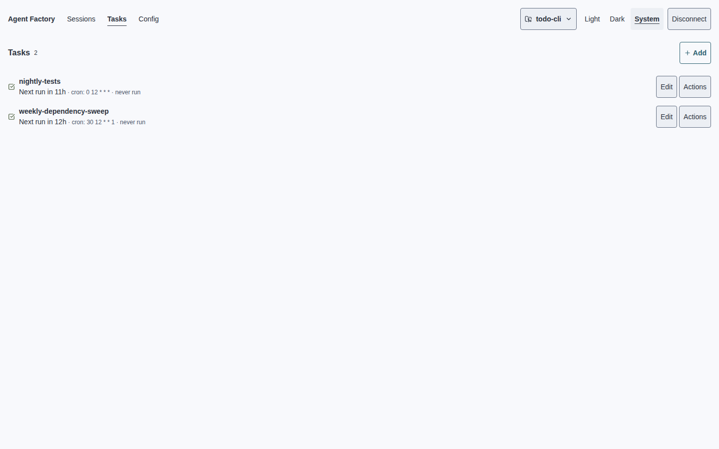 Current web tasks screen in light theme